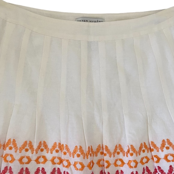 Peter Nygard Cream with Red and Orange Embroidery, Pleated Skirt 16 - Picture 3 of 11